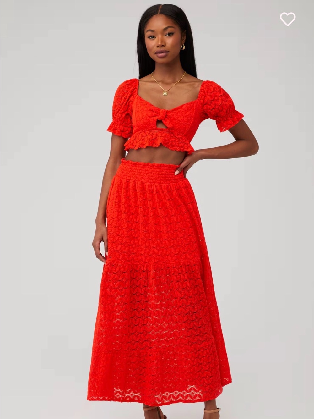 Show me your mumu matching set Melinda skirt & coco crop top orange ruffle mesh